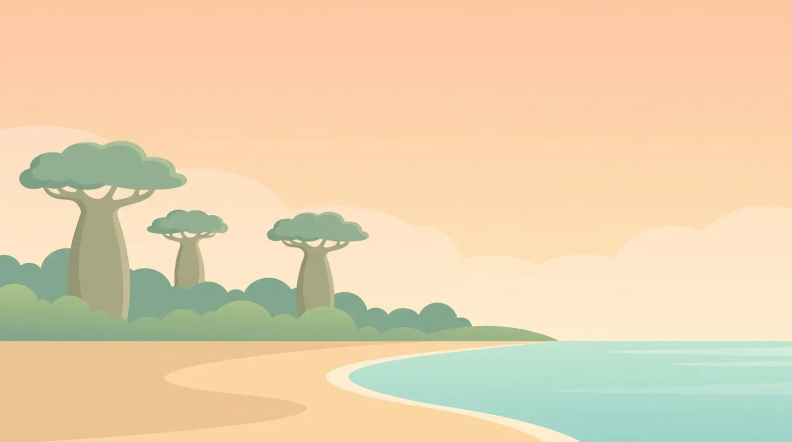 Madagascar theme — warm baobab beach